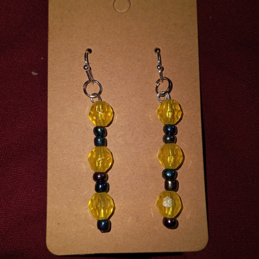 Hand Crafted Yellow crystal and iridescent statement drop earrings